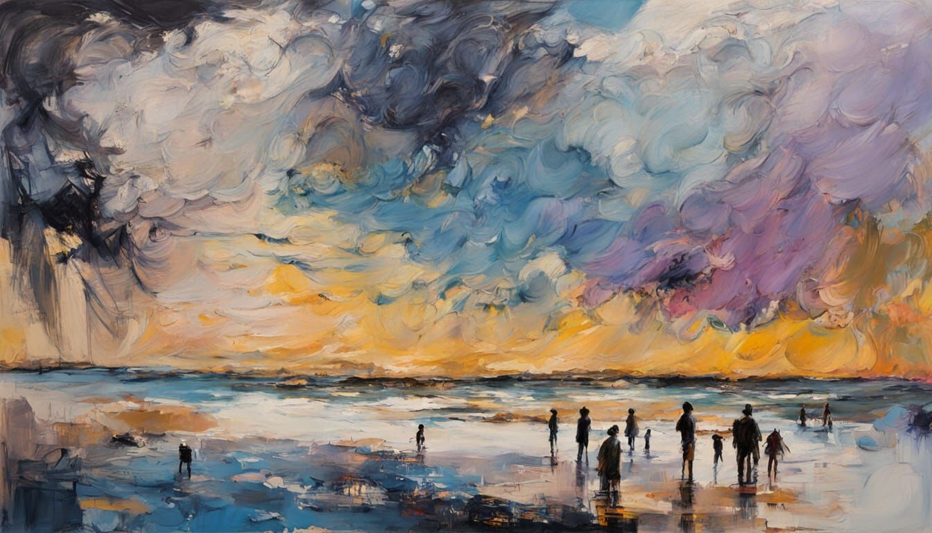 Impressionist Beach Scene at Dusk