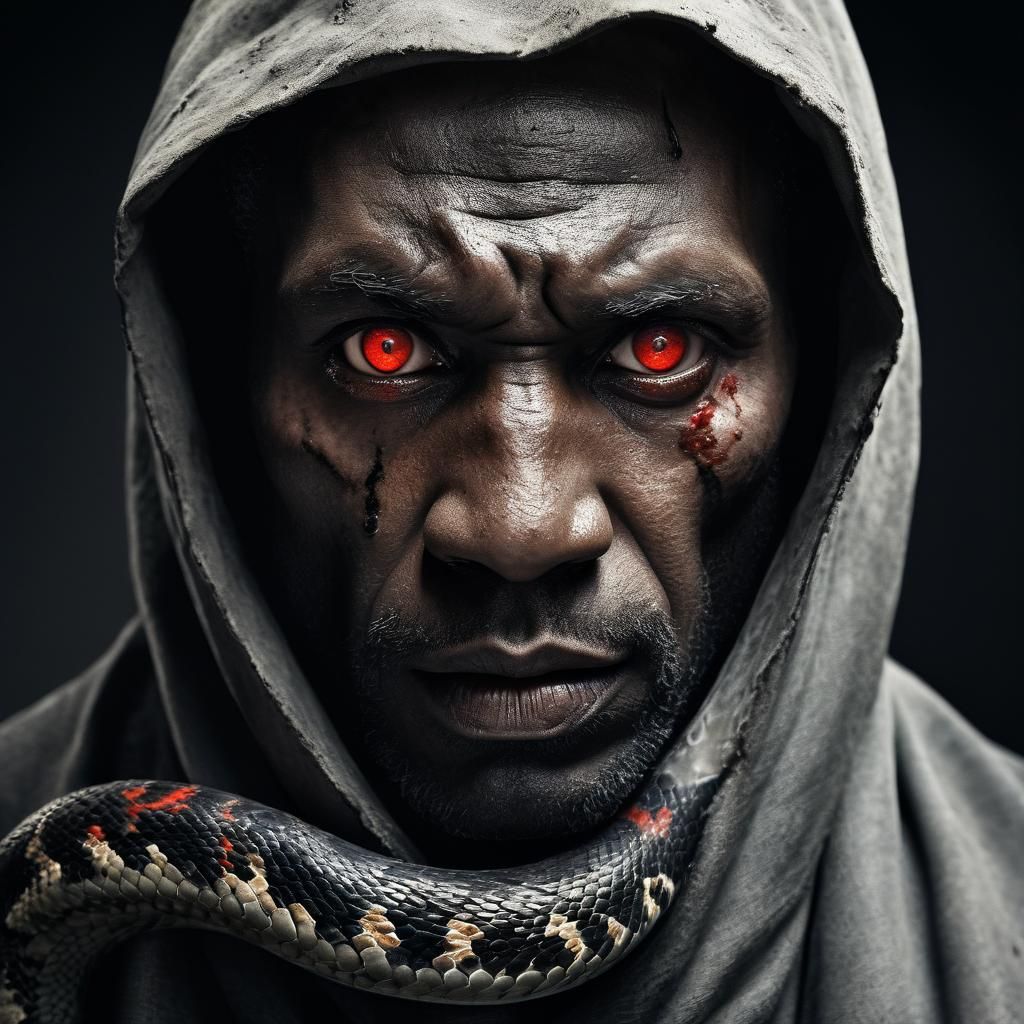 Menacing Portrait of Snake-Like Figure in Dark Fantasy Style