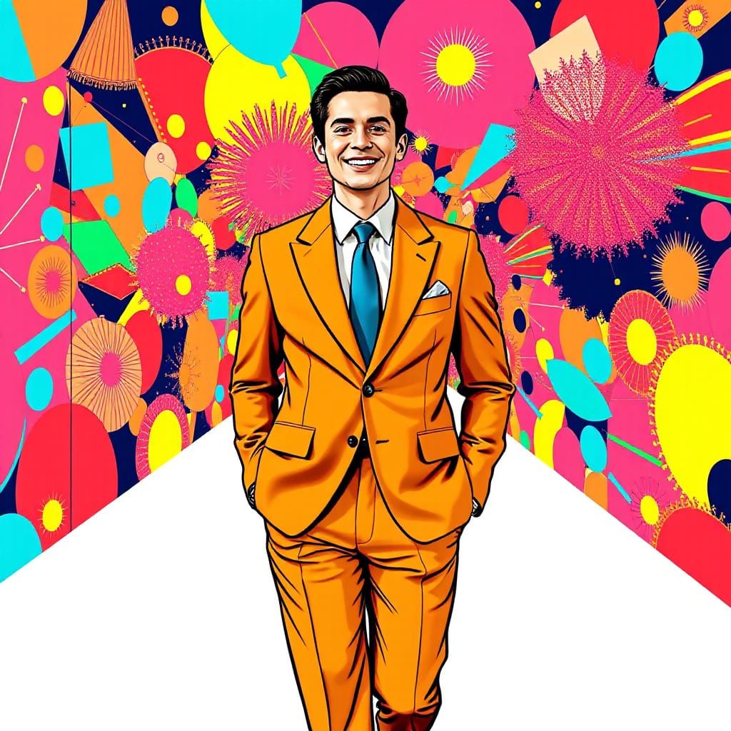 Confident Man in Vibrant Suit, Pop Art Style