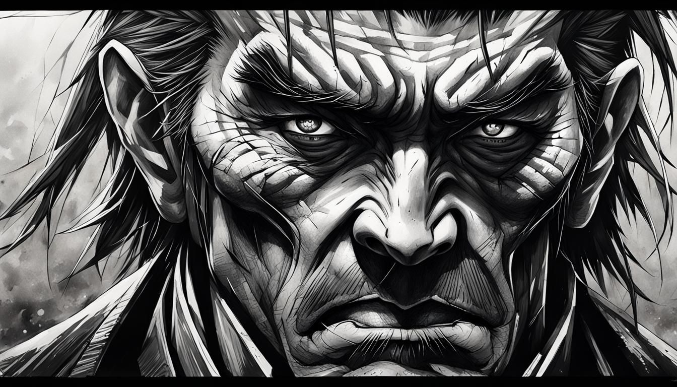 Villainous Samurai Portrait in Anime Pencil Style