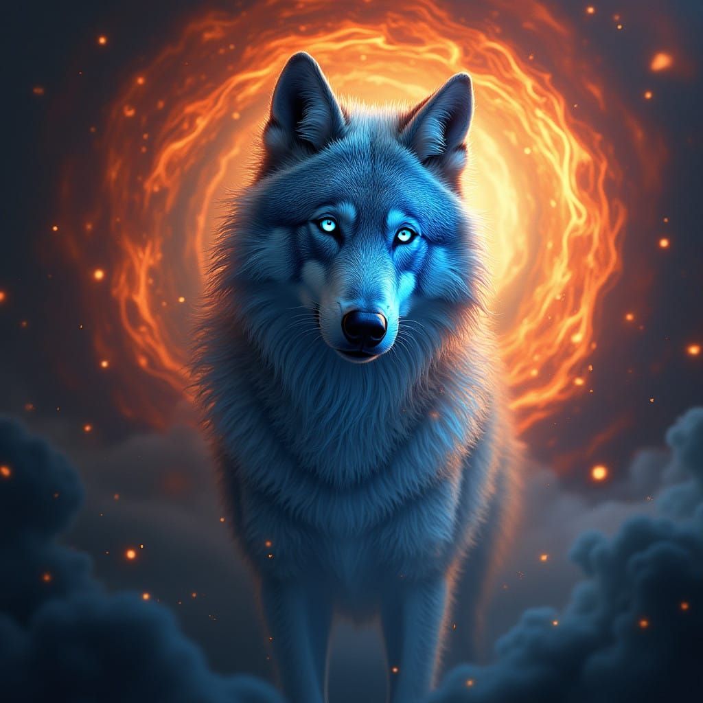 Mystical Wolf in Vibrant, Shifting Patterns