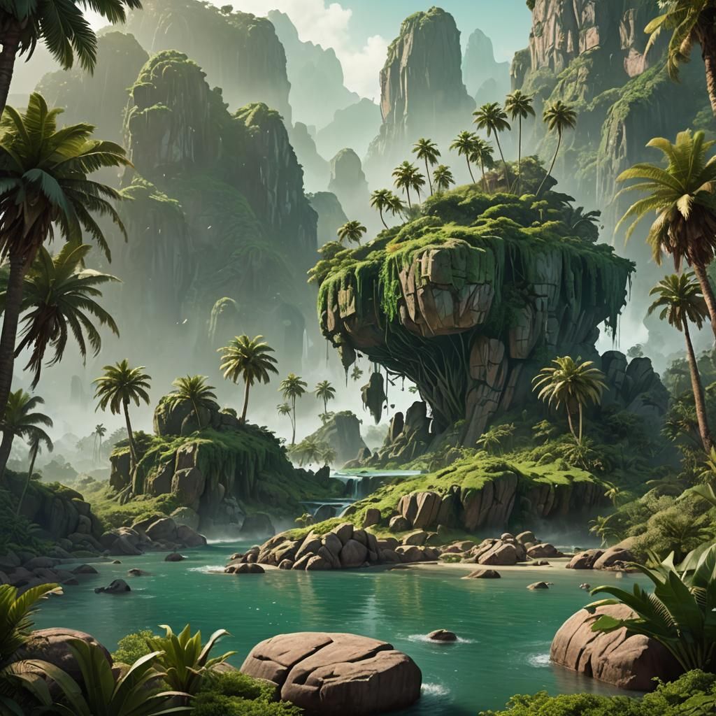 Floating Island with Palm Trees: Fantasy Concept Art