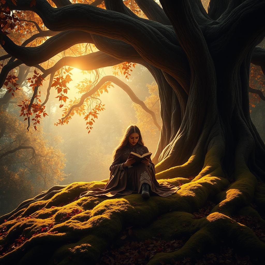 Enchanted Forest Reader in Golden Light