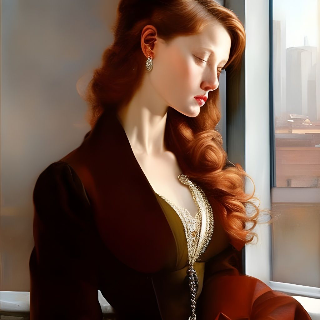 Sad Woman in Cafe, Fine Art Painting