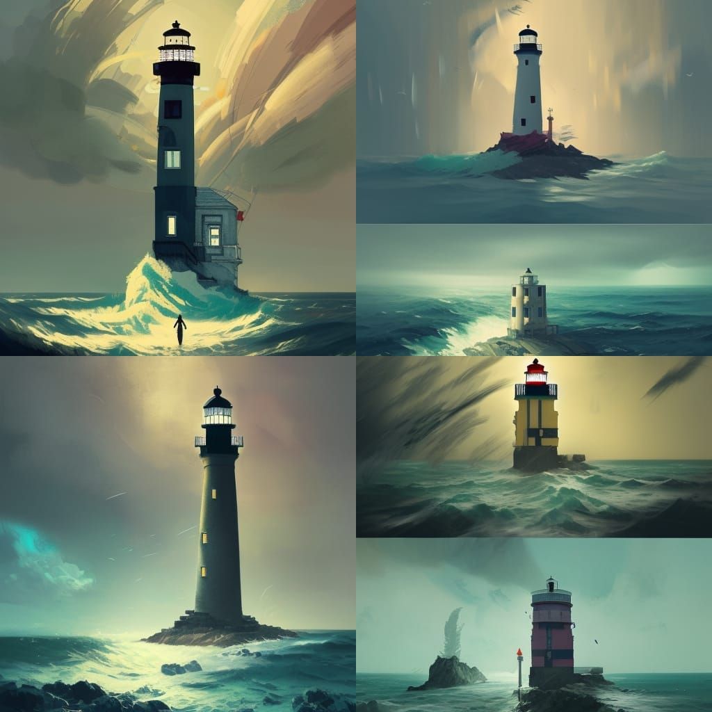 Collapsing Lighthouse in Stormy Ocean: Digital Art