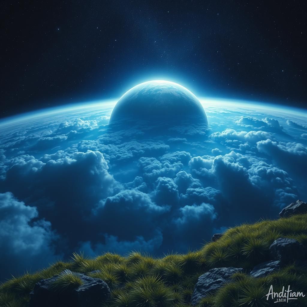 Ethereal Earth View from Space in High-Fantasy Art