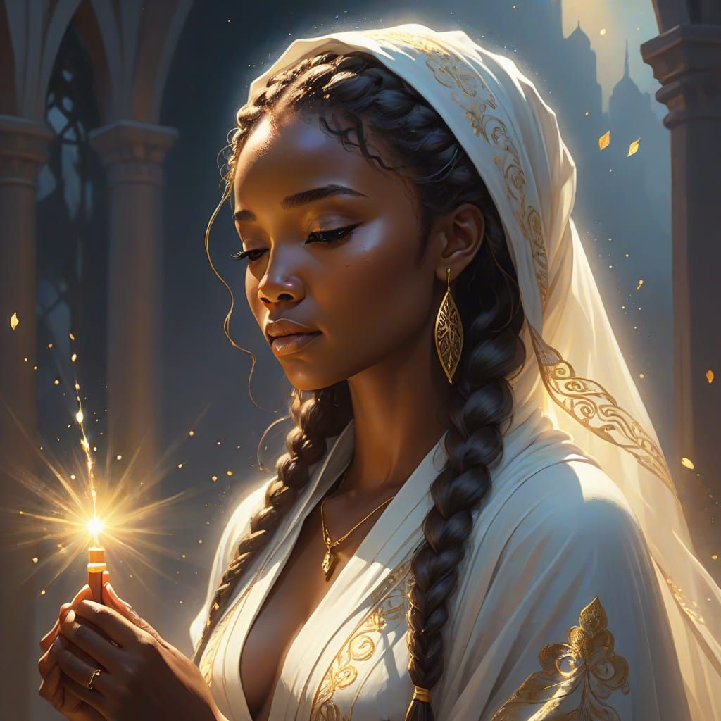 Radiant African Woman in Prayer, Fantasy Art