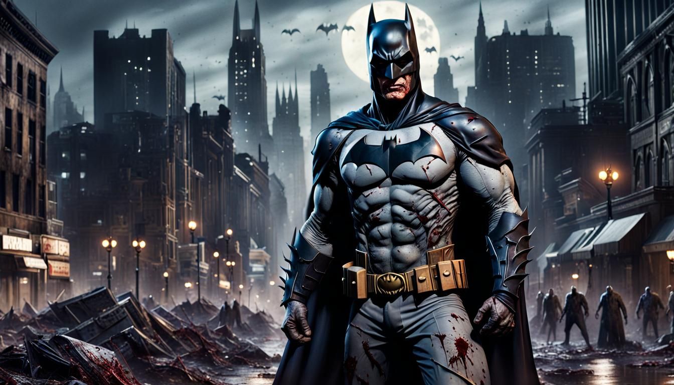 Zombie Batman in Gothic City: Hyperrealistic Concept Art