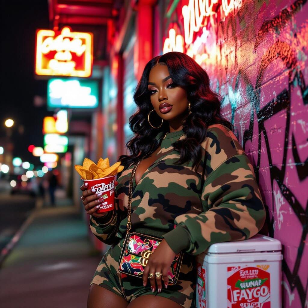 New Orleans Nightlife: Curvy Woman in Hyper-Realistic Style