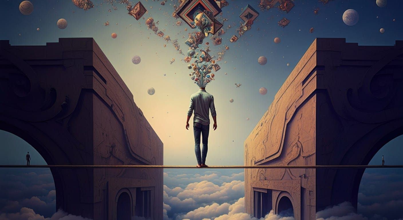 Dreamwalking Man on High Beam: Surreal Skyscape