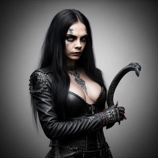 Hyperrealistic Portrait: Woman with Snake in Dramatic Lighti...