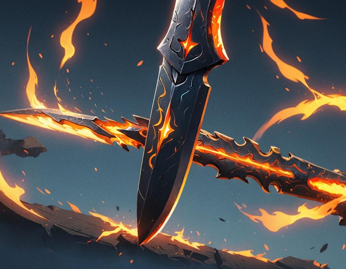 Flaming Kunai in Anime Art Style