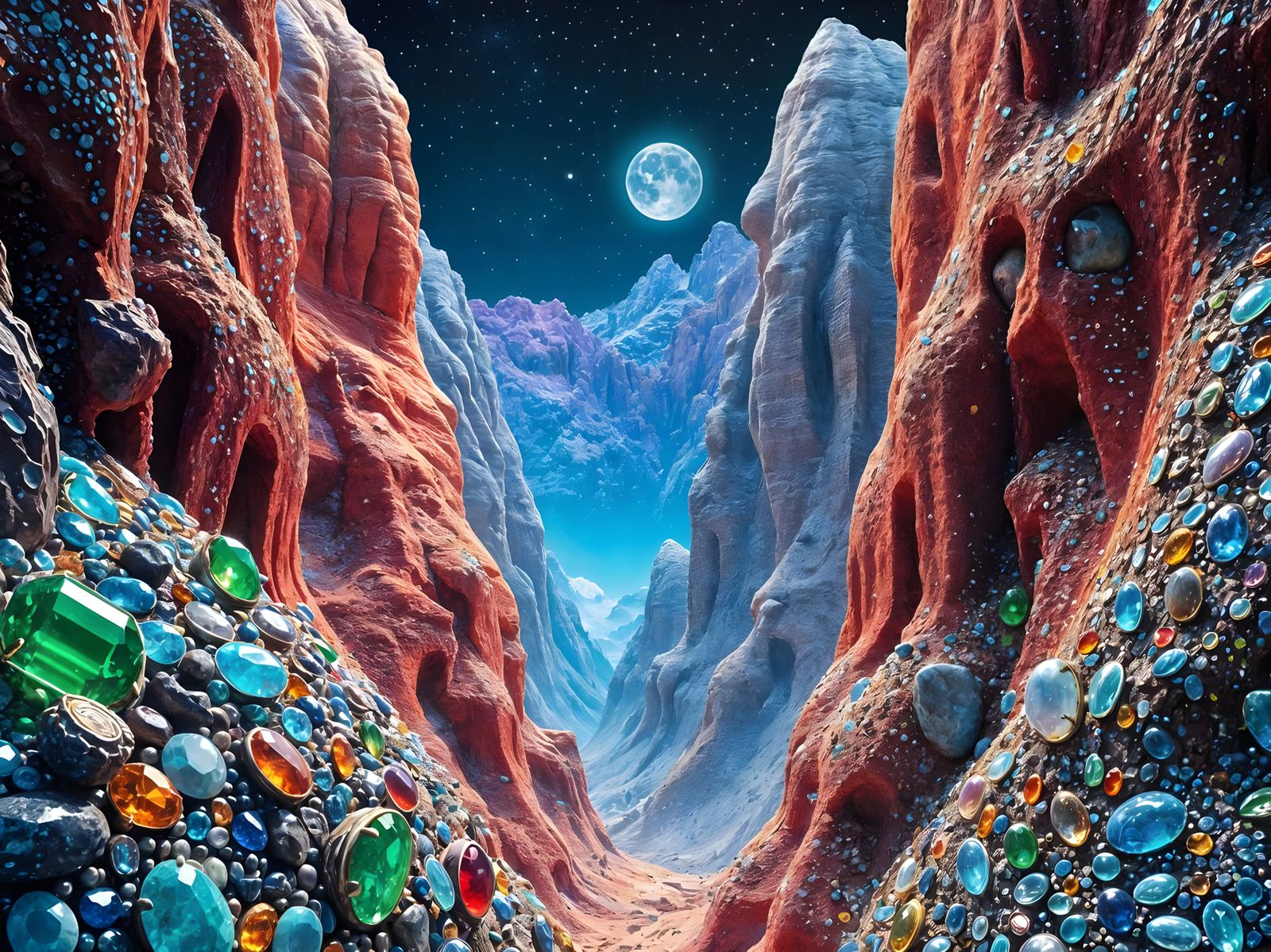 Surreal Gemstone Canyon in Luxurious Bejewelled Style