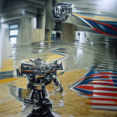 Photorealistic Anamorphic Thunder Robot