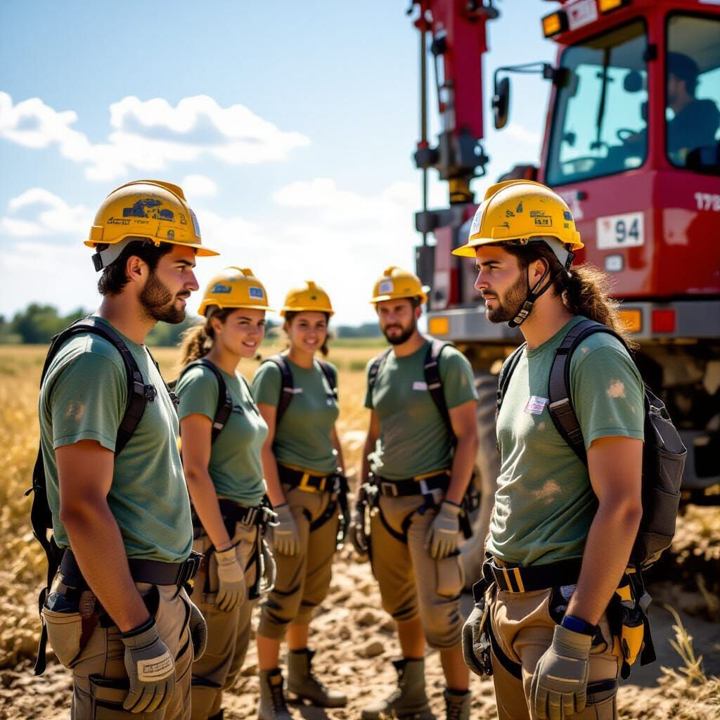 Italian Geologists Surveying with Drill Rig