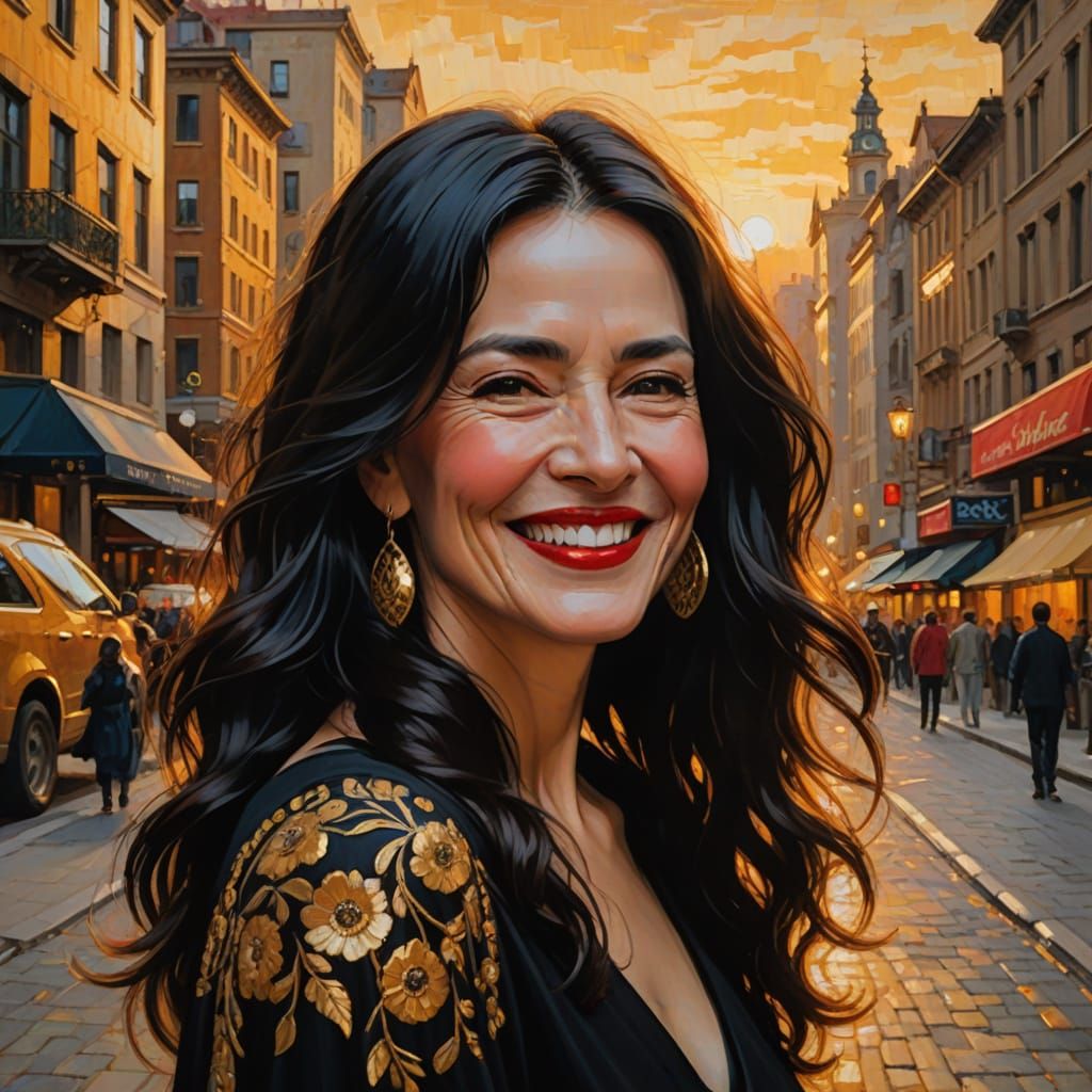 Mature Woman in City, Inspired by Golden Period