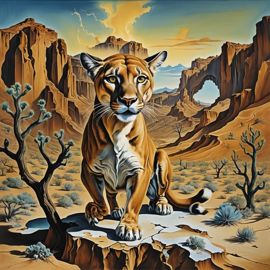Surreal Cougar in Arizona: A Dali-esque Oil Painting