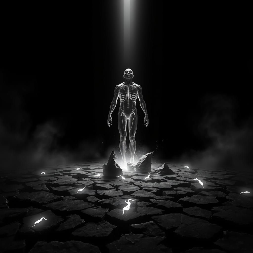 Haunting Descent into Despair in Gothic Grayscale