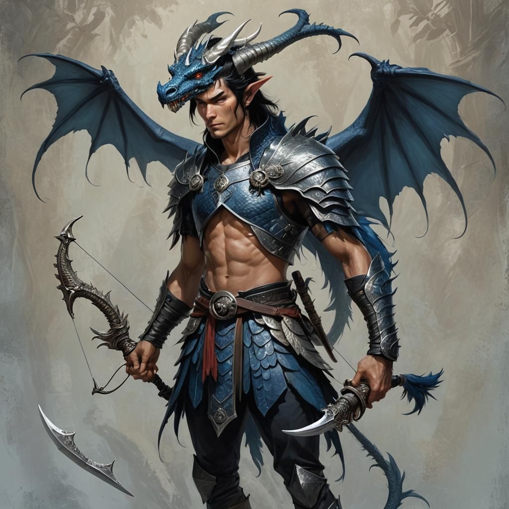 Boy with Dragon Features Holding a Bow