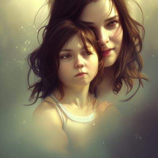 Touching Mother-Daughter Portrait in Art Nouveau Style