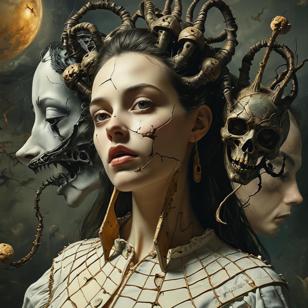 Surreal Portrait of Crumbling Identity in Hyperrealistic Sty...