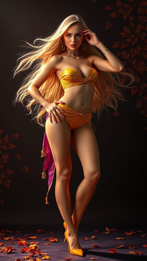 Statuesque Blonde Woman in Autumnal Dark Fantasy Style