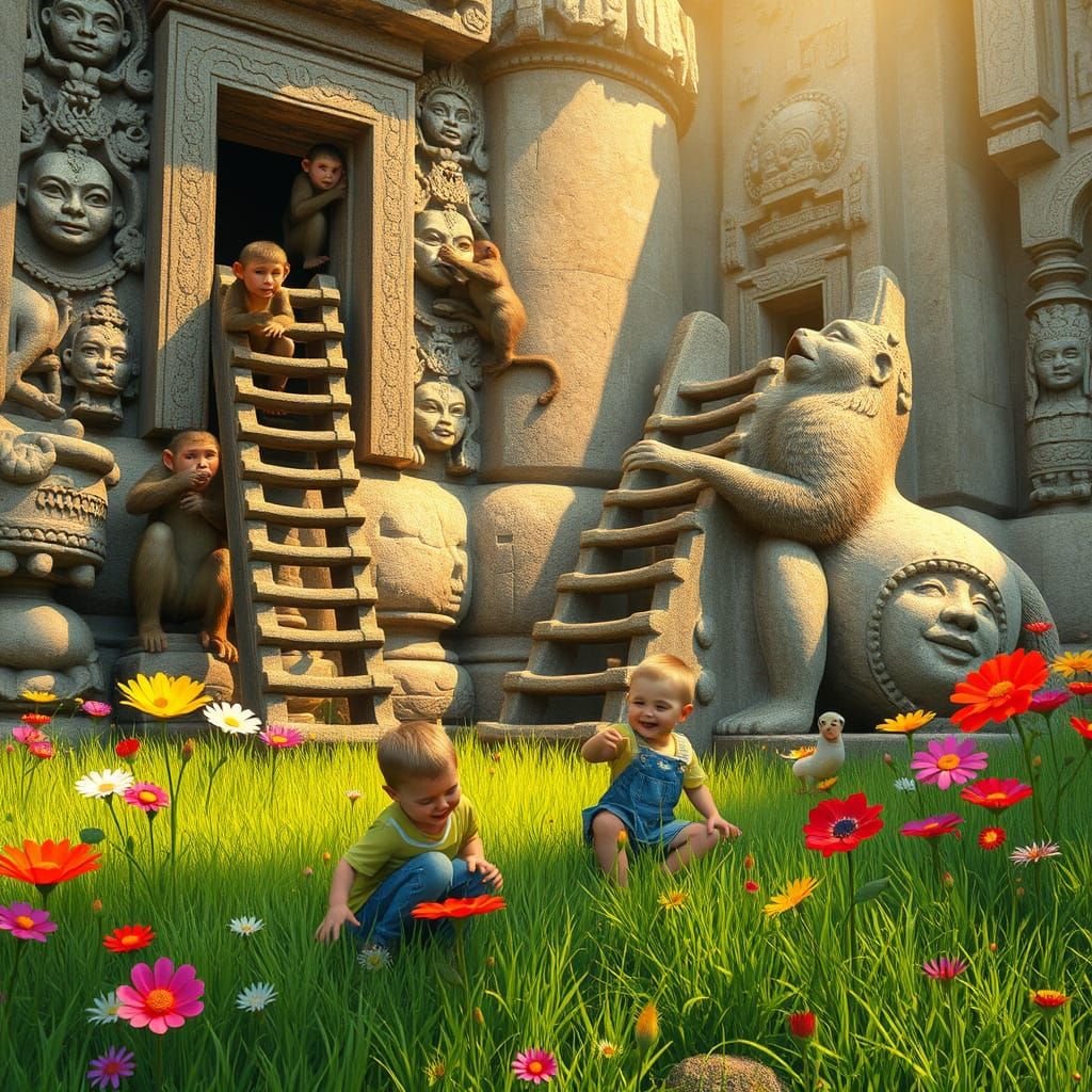 Ancient Temple Scene in Vibrant Colors