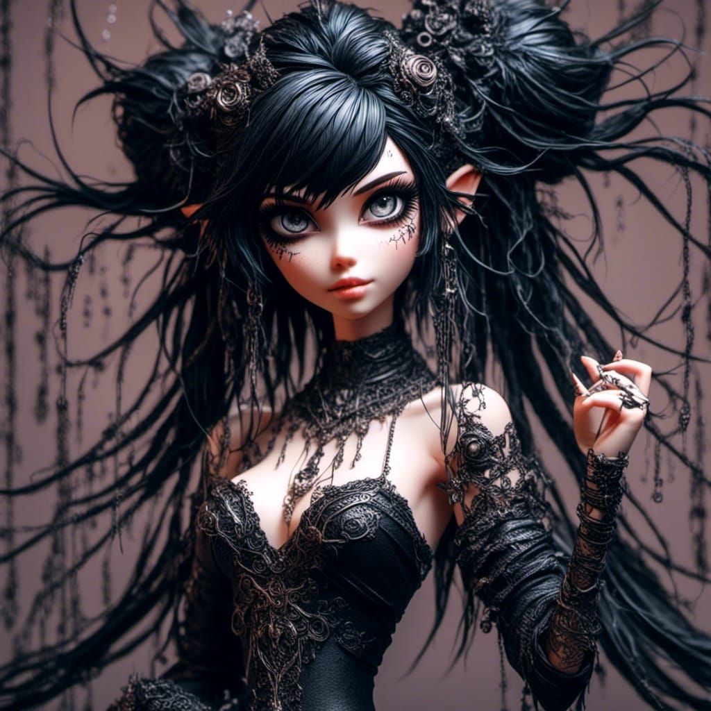 Adorable Demon Girl in Gothic Gown, 3D Render