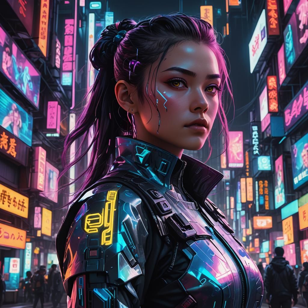 Cyberpunk Woman in Neon City: Anime-Inspired 3D Portrait