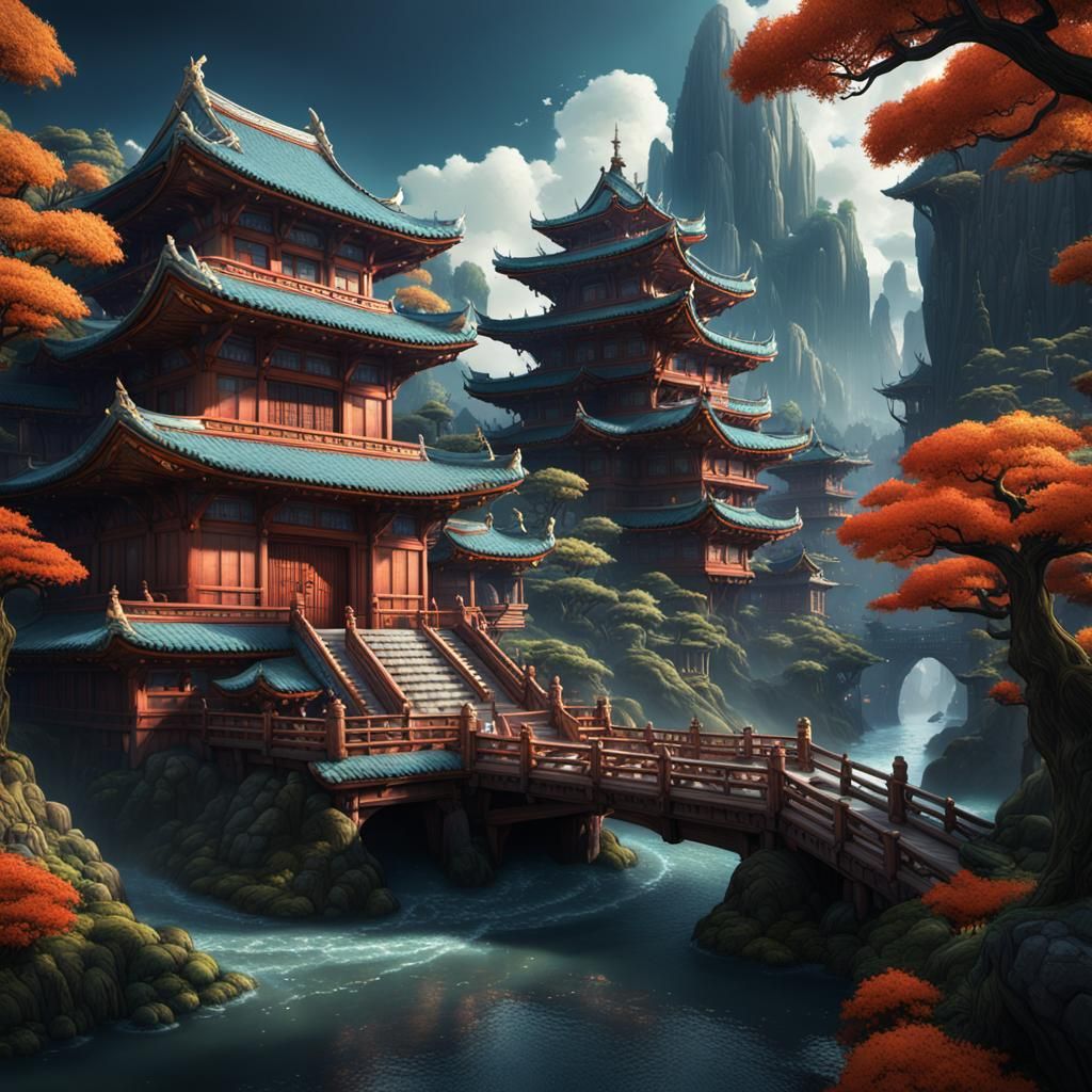 Fantastical Landscape Art in Toriyama Style