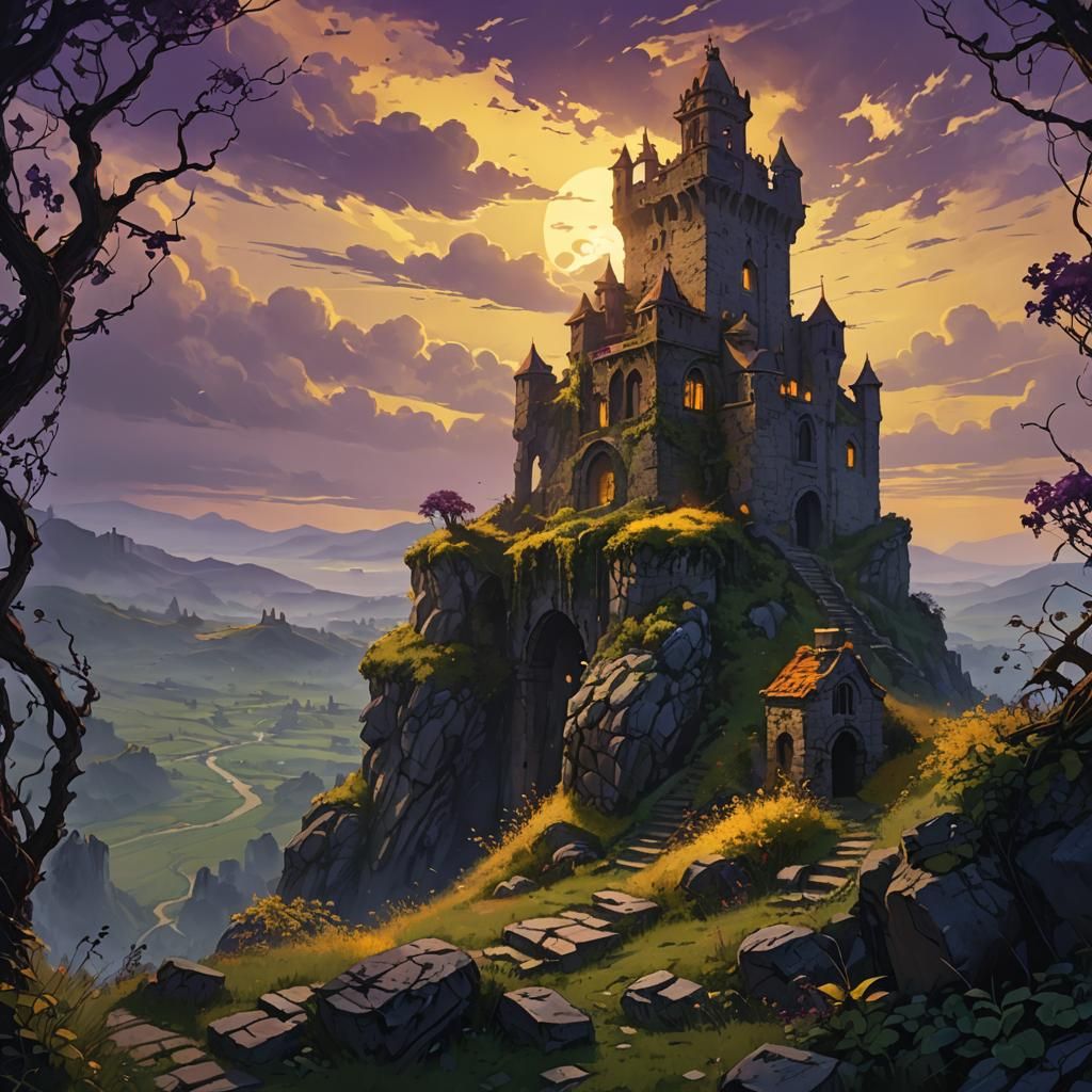 Dark Fantasy Tower Ruin with Volumetric Lighting