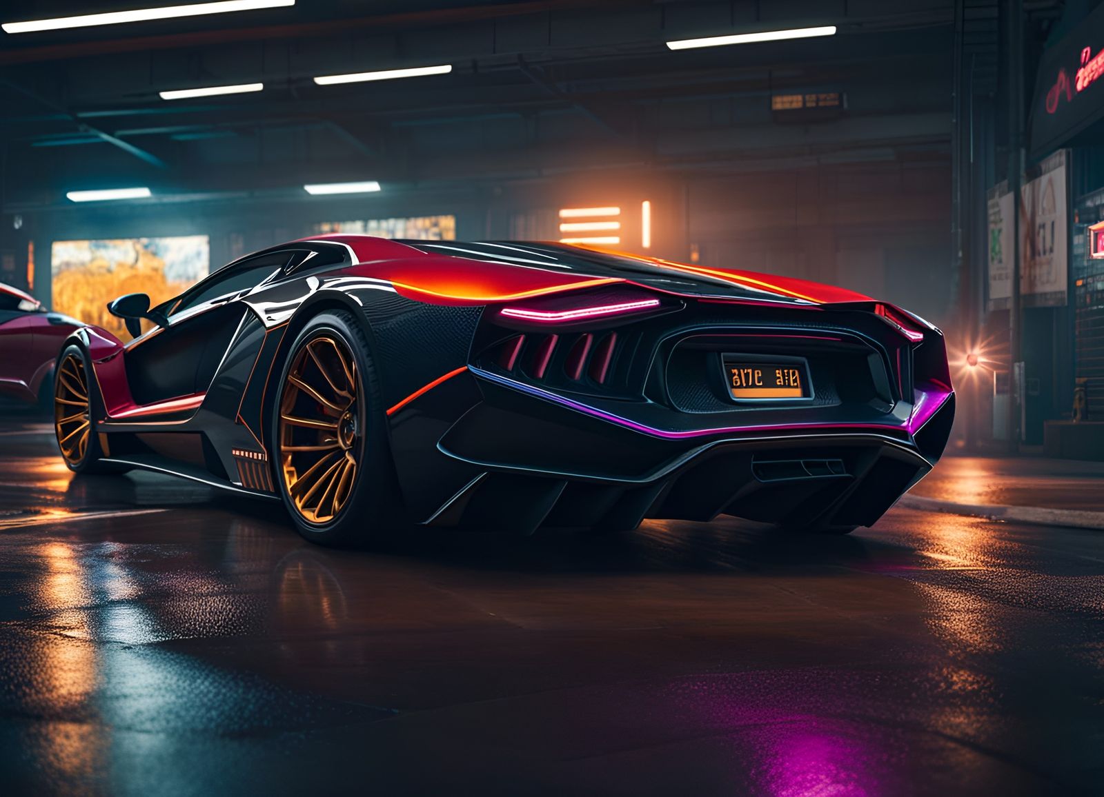 Cyberpunk Supercar Concept Art in HDR