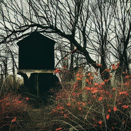 Eerie Goth in Field of Weeds: Dark Romanticism
