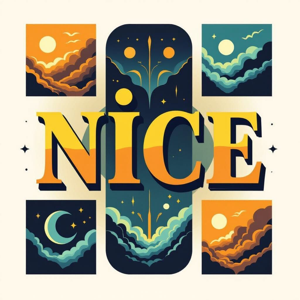 Golden "NICE" Typography in Modern Futuristic Style
