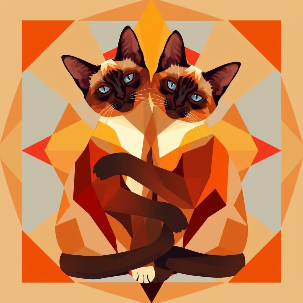 Geometric Siamese Cats in Vibrant Hues