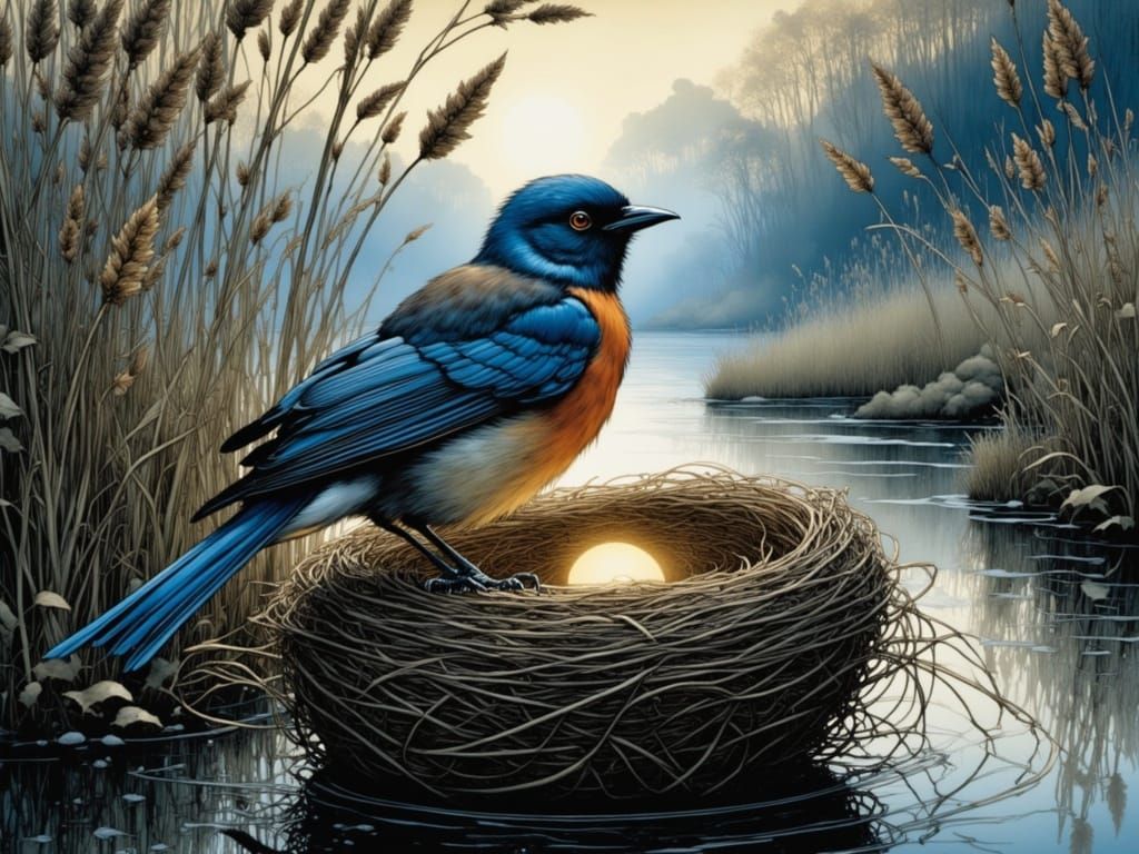 Mysterious Bird's Nest in Noctilucent Evening Light