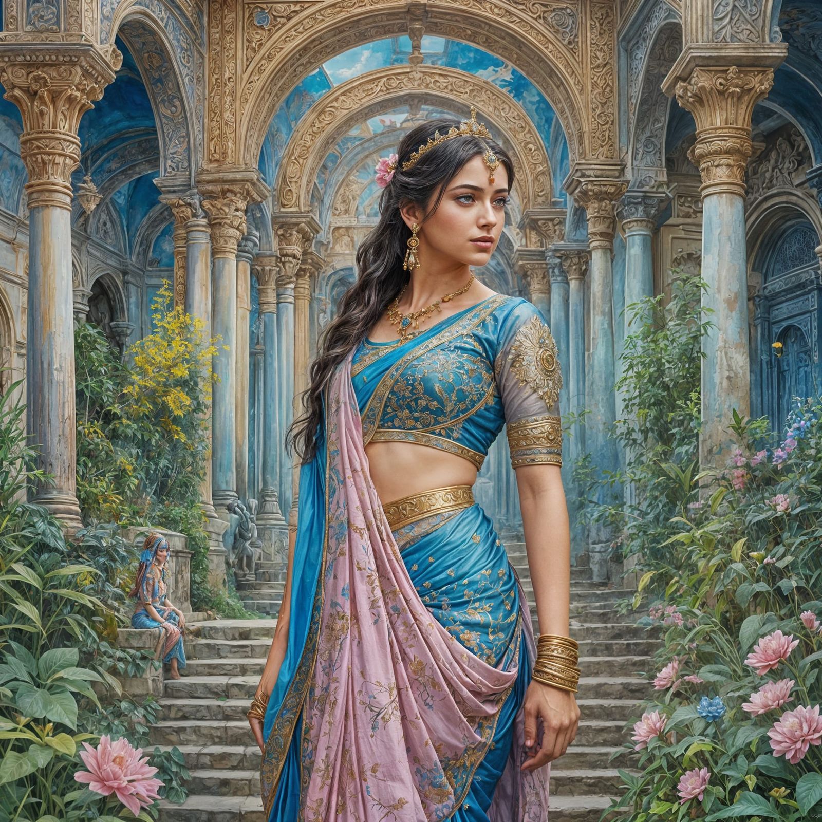 Indian Princess Bride in Blooming Palace Garden