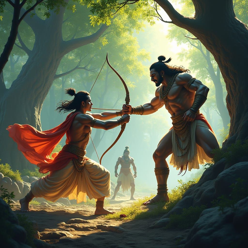 Rama and Vali in Kishkindha Forest, Digital Art