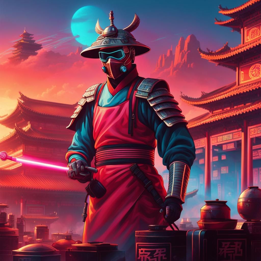 Chinese Silk Merchant in Synthwave Neon Market