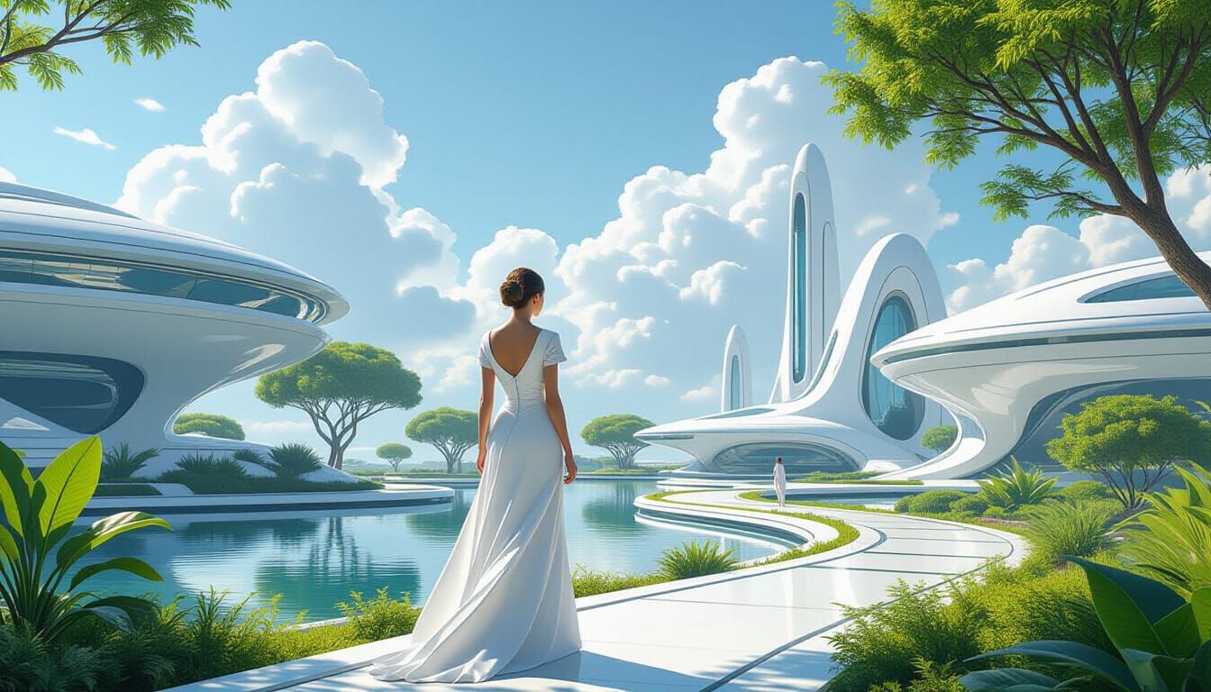 Utopic Future: Woman in Frutiger Aero Environment