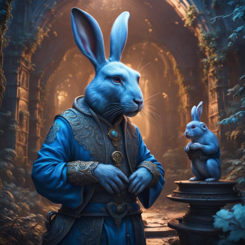 Blue Rabbit-Monkey Hybrid in Detailed Matte Painting