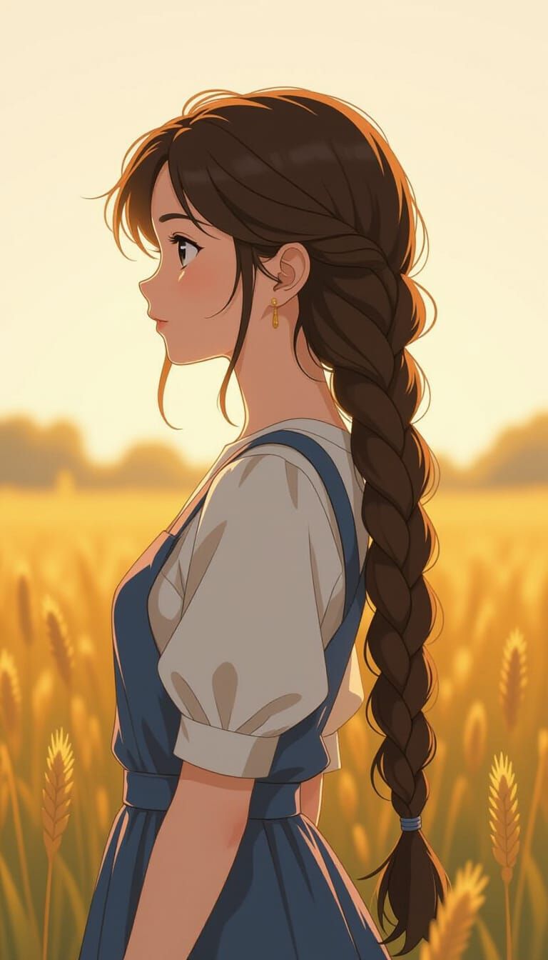 Anime Girl with Side Braid in Golden Hour Glow