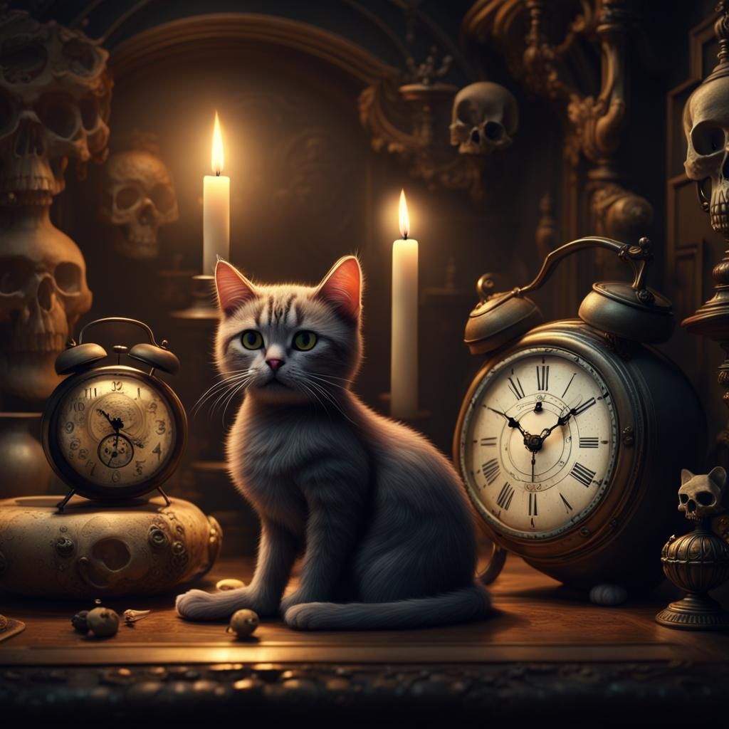 Intricate Digital Painting of Plush Toys and Skull