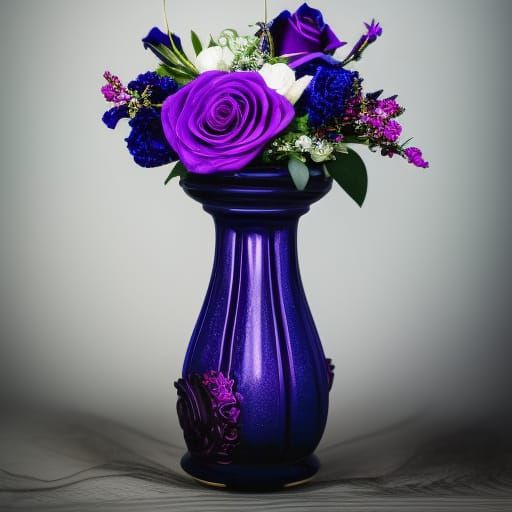 Ethereal vibrant purple vase with cobalt blue accents& ether...