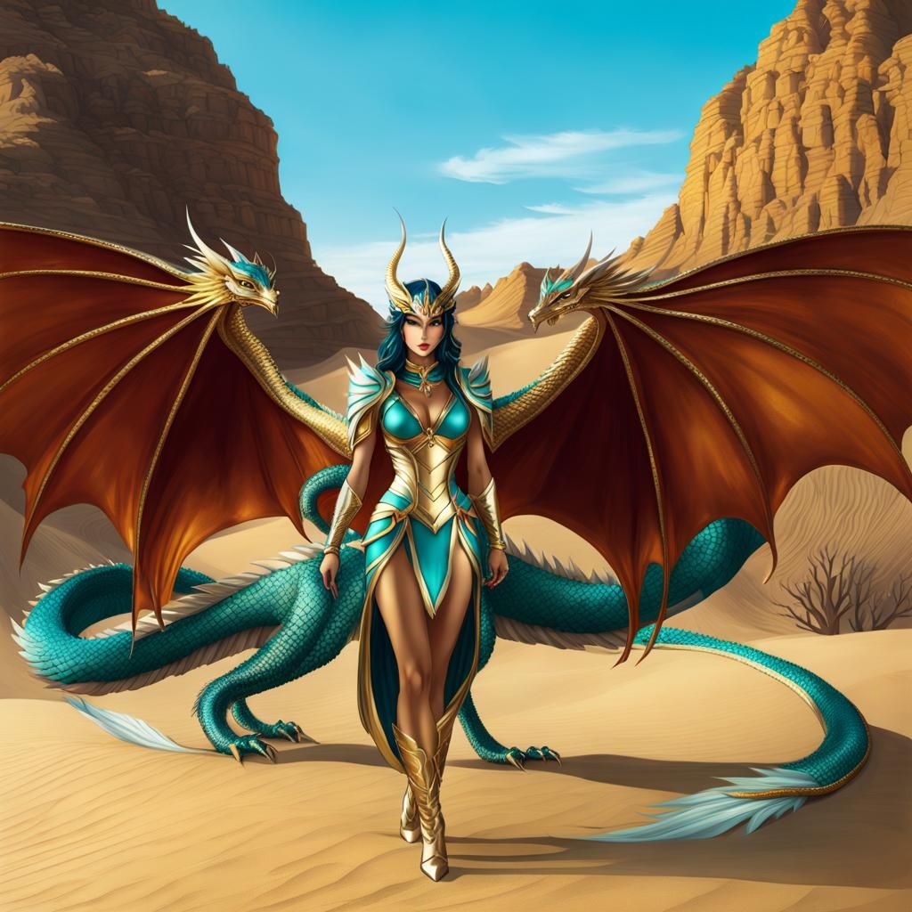 Beautiful Dragon Woman in Desert Landscape