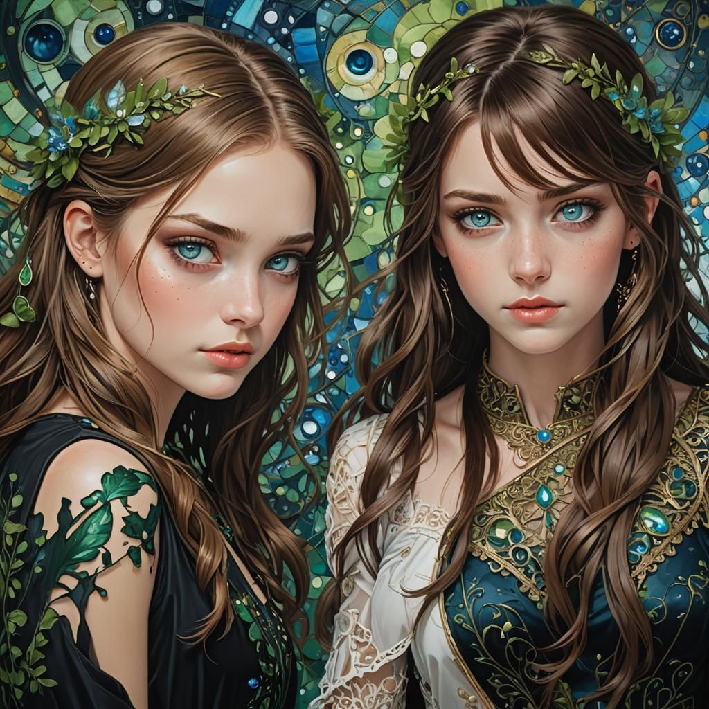 Two Girls Back-to-Back: A Detailed Matte Painting