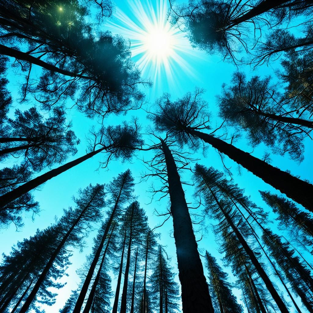 Sunlit Sky Through Tall Trees