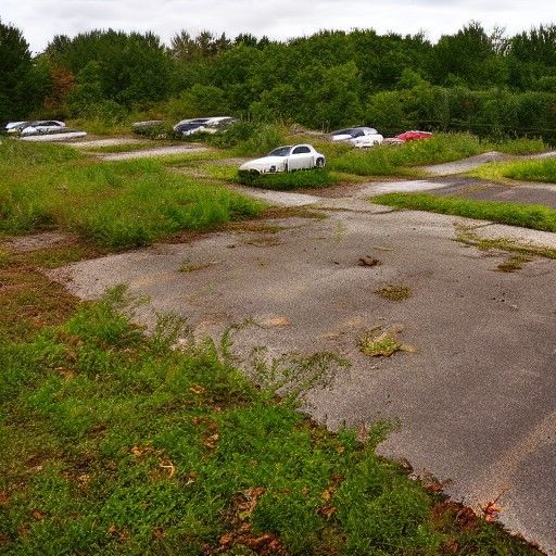 Overgrown Foliage in Abandoned Parking Lot