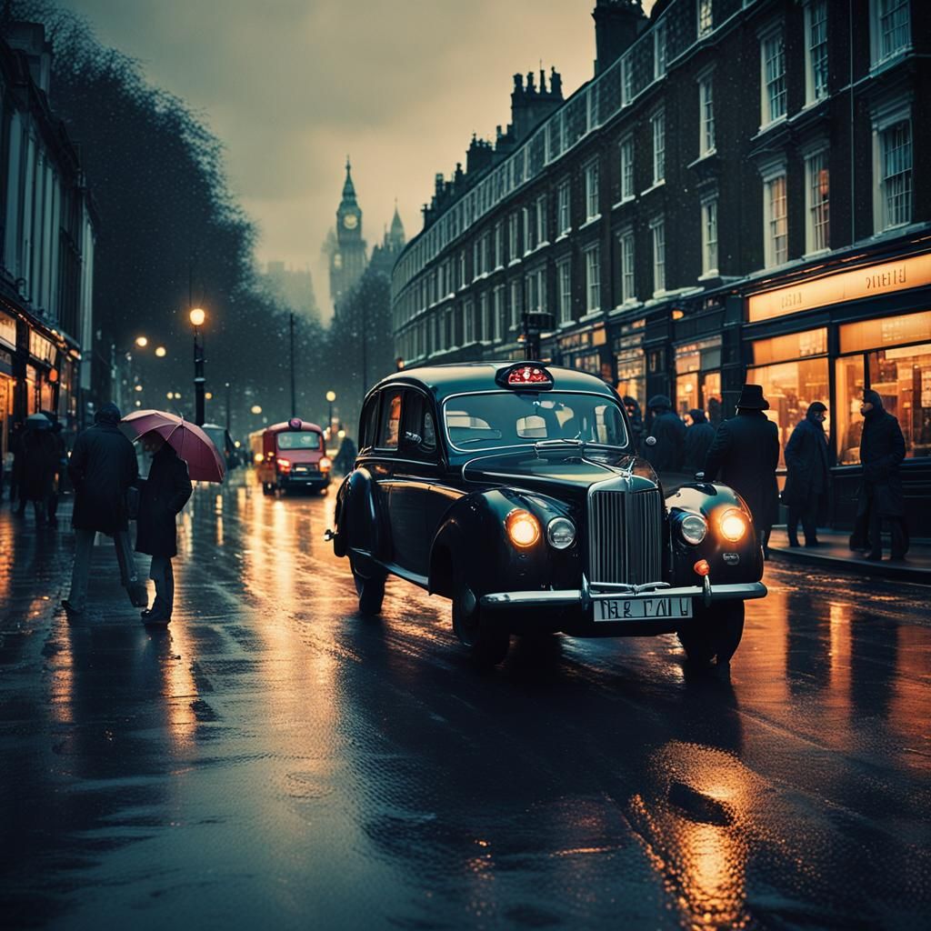Rainy Evening in London: Photorealistic Cinematic Scene