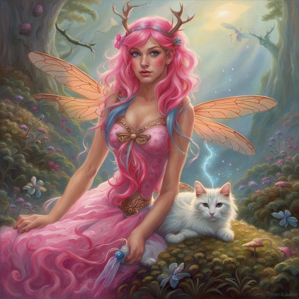Hot Pink Fairy with Cat and Mushroom Dress